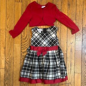 Red and Black Plaid Kids Dress with Red Bolero
